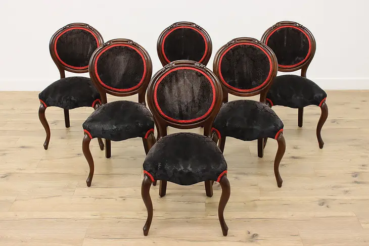 Set of 6 Victorian Antique Upholstered Walnut Dining Chairs #48535