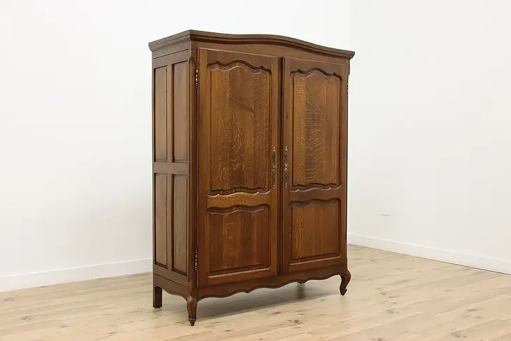 Country French Vintage Carved Oak Armoire or Wardrobe #48573