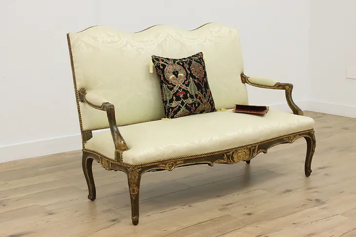 French Antique Carved & Gilt Painted Settee or Small Sofa #48145