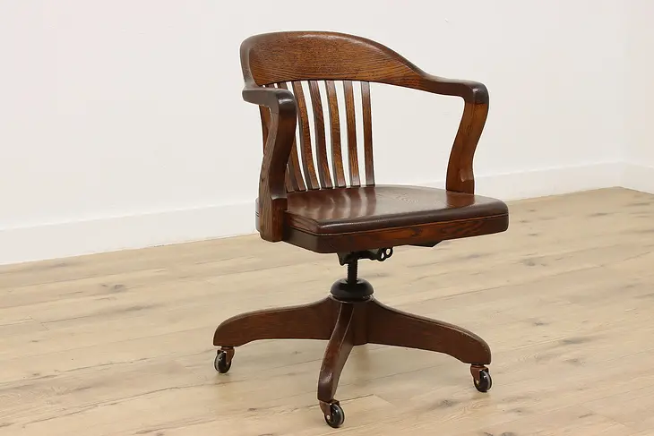 Traditional Antique Oak Swivel Adjustable Desk Chair Taylor #41839
