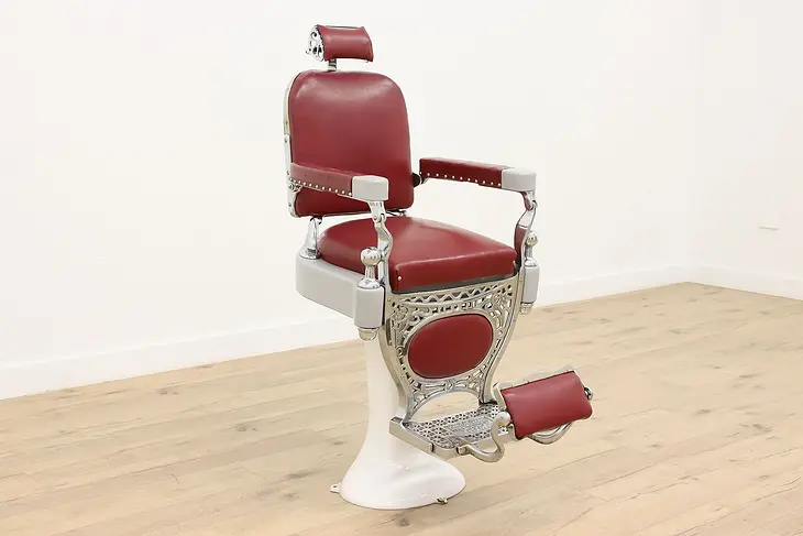 Nickel Plated Antique Reclining Barber Chair, Kochs #48809