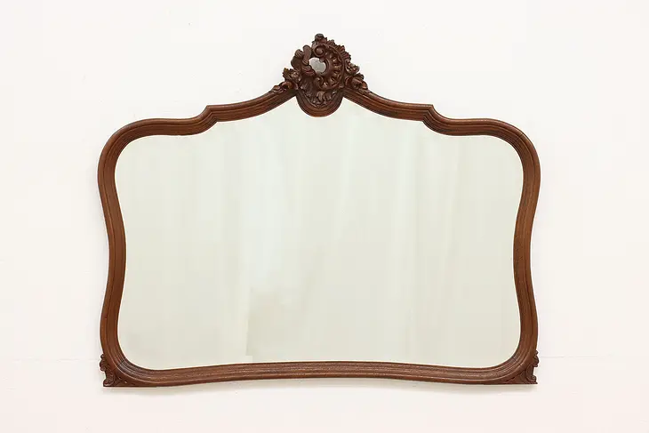 French Antique Carved Mahogany Hall or Bedroom Wall Mirror #48546