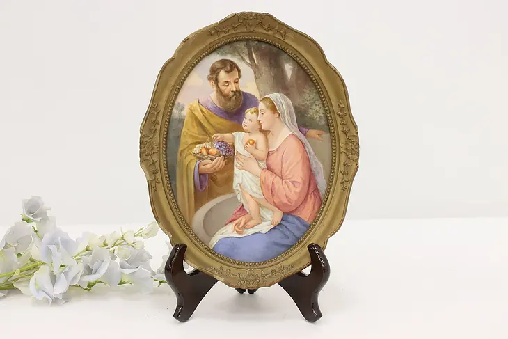 Painted Porcelain Framed Antique Baby Jesus Portrait Plaque #48300