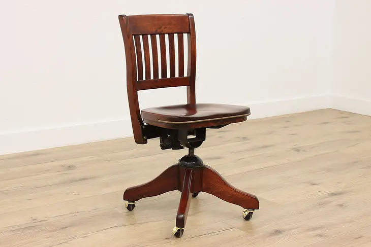 Birch Antique Adjustable & Swivel Office Library Desk Chair #49086