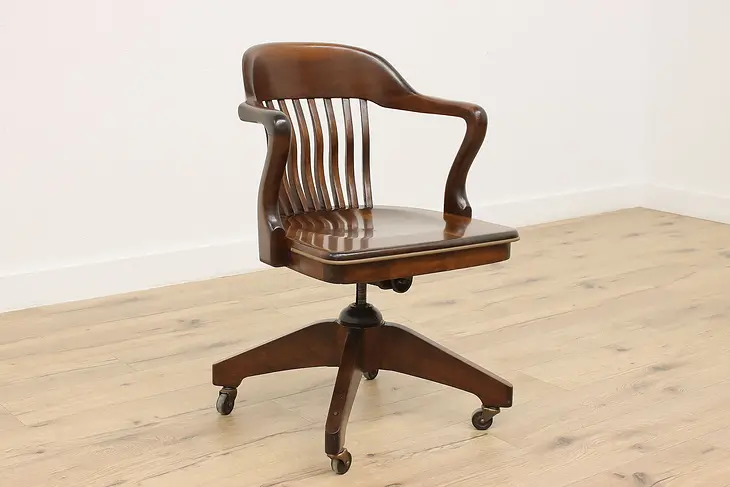 Walnut Vintage Office Library Swivel & Adjustable Desk Chair #49088