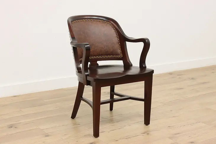 Traditional Antique Leatherback Mahogany Library Desk Chair #38583
