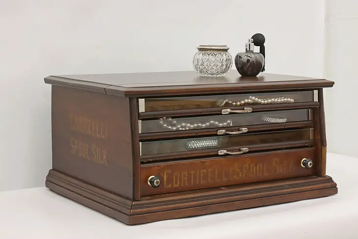 Victorian Antique Corticelli Spool Jewelry Collector Cabinet #48915