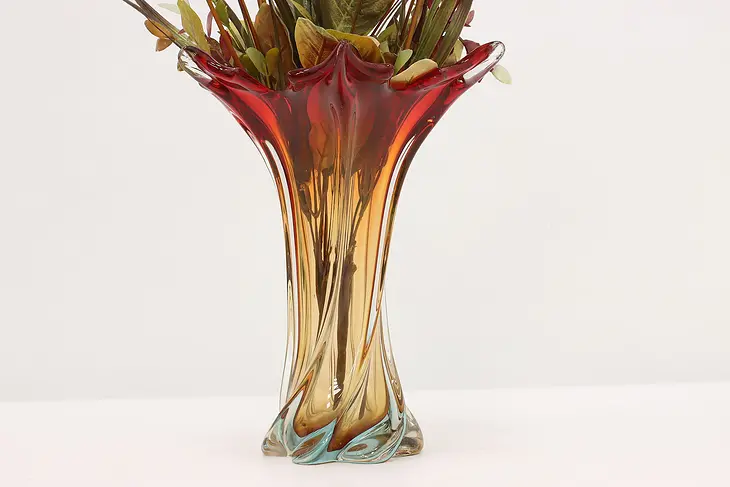 Murano Vintage Italian Red & Gold Art Glass Sculpture Vase #48808