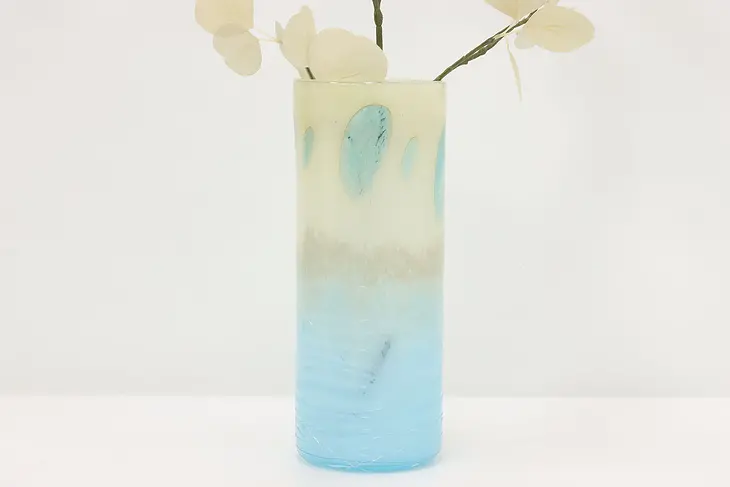 Blown Art Glass Vintage Blue & White Flower Vase #48791