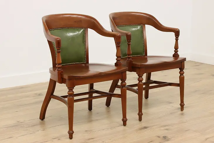 Pair Vintage Traditional Banker Office Library Desk Chairs #38239