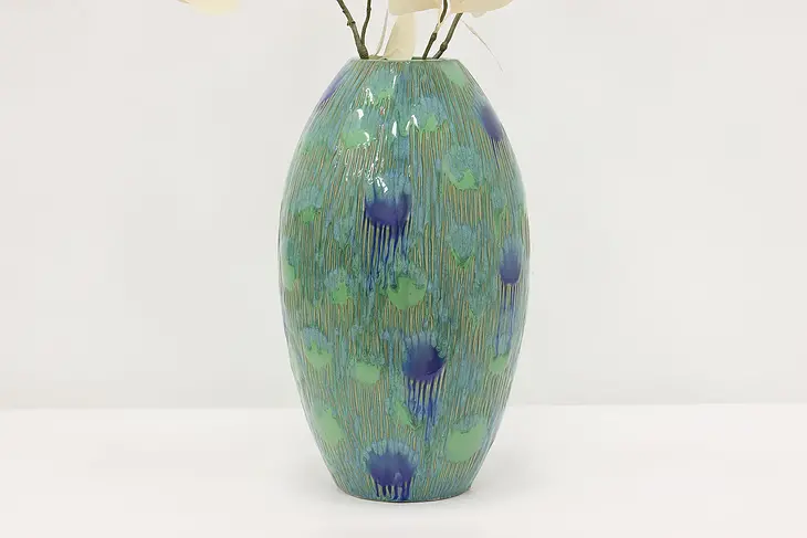 Ceramic Vintage Blue & Teal Glazed Flower Vase #48708