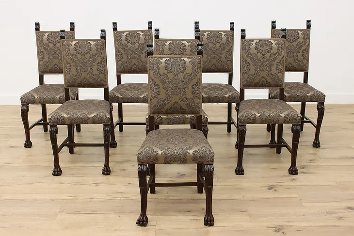 Set of 8 Renaissance Design Antique Carved Dining Chairs #49094