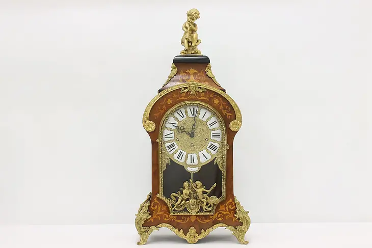 Renaissance Vintage Brass Cherubs & Inlay Mantel Clock, Ore #44557