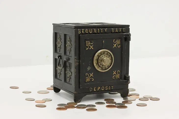 Victorian Cast Iron Antique Combination Safe Coin Bank #46757