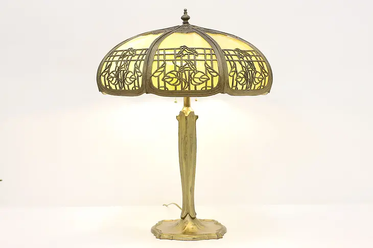 Art Nouveau Antique Stained Glass Desk Lamp, Calla Lilies #49531