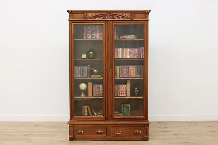 Victorian Eastlake Antique Carved Cherry Bookcase or Display #48746