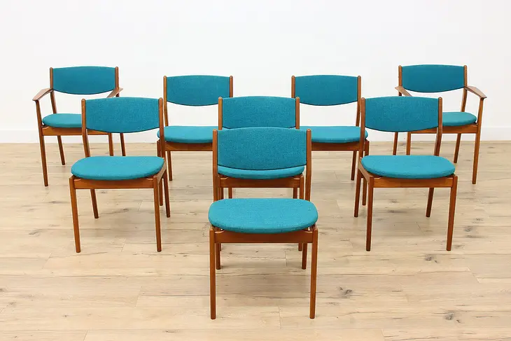 Set of 8 Midcentury Modern Danish Vintage Teak Dining Chairs #49801