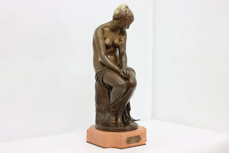 French Antique Woman & Birds Bronze Sculpture after Peiffer #48234