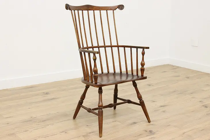 Windsor Vintage Farmhouse Oak & Pine Hall Chair, Stickley #49576