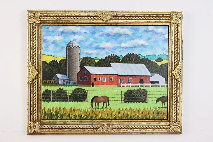 Horse Farm Vintage Original Acrylic Painting, Bodden 30" #50069
