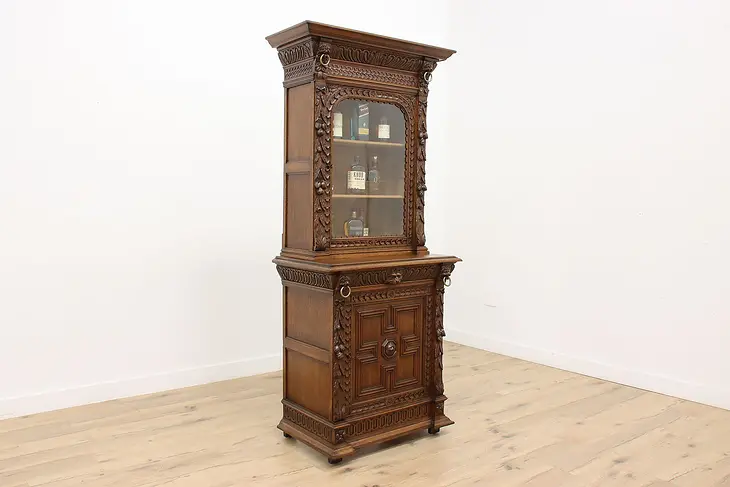 Black Forest Antique Bar Cabinet or Server, Carved Lions #49895