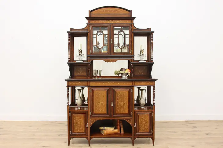Victorian Antique Rosewood & Marquetry Etagere Curio Display #49830