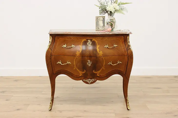 French Bombe Antique Marble Top Chest, Dresser or Console #49949