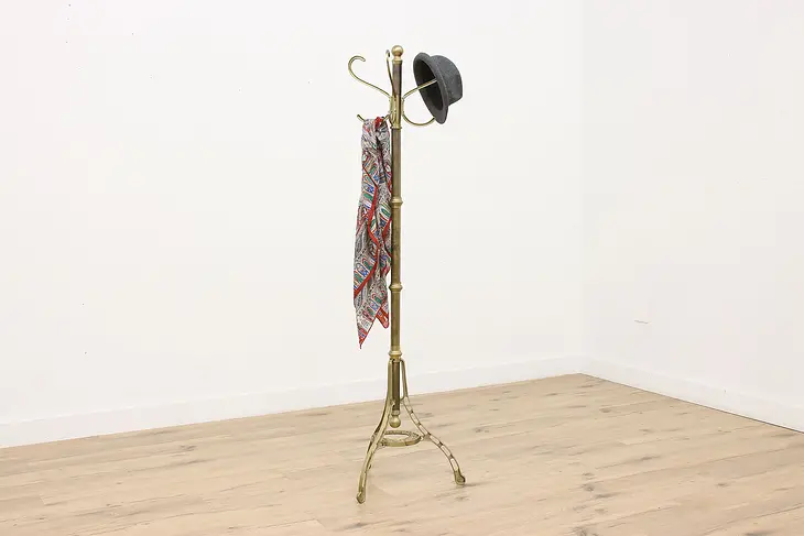 Traditional Design Vintage Brass Hall Coat Stand, Swivel Top #48139