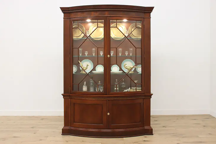 Georgian Design Vintage Mahogany Curved China Cabinet, Baker #50230