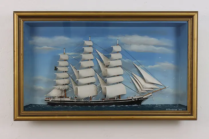 Nautical Vintage Model Ship in Shadowbox, Forsberg 30.5" #49904