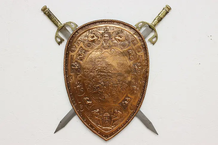 Classical Vintage Embossed Copper Shield & Iron Swords #48727