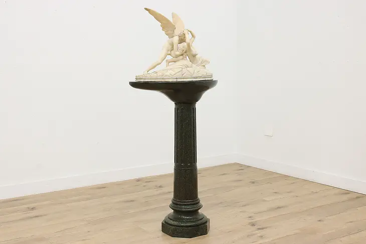 Psyche & Cupid Antique Marble Sculpture, Pedestal Canova #50278