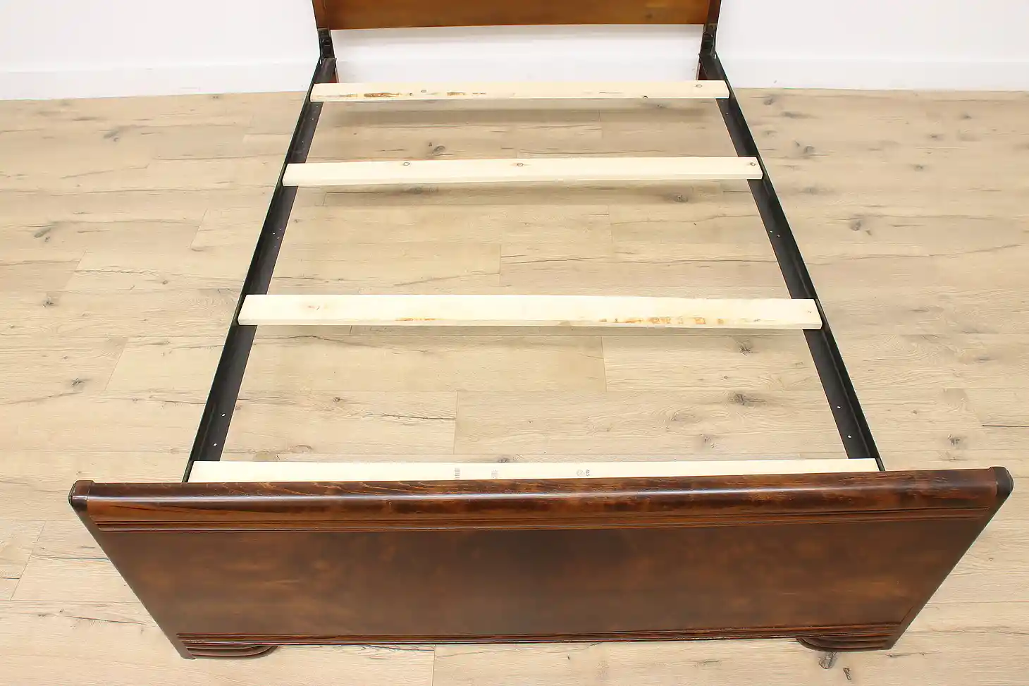 Art Deco Waterfall Vintage Walnut & Birch Full Size Bed