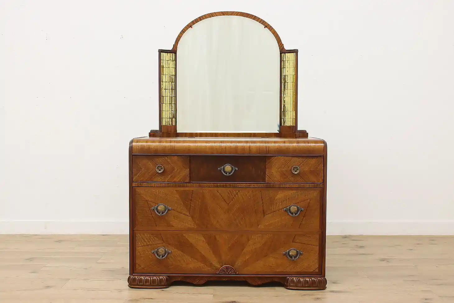 Art Deco Waterfall Vintage 5 Pc King Bedroom Set, Tri-Bond