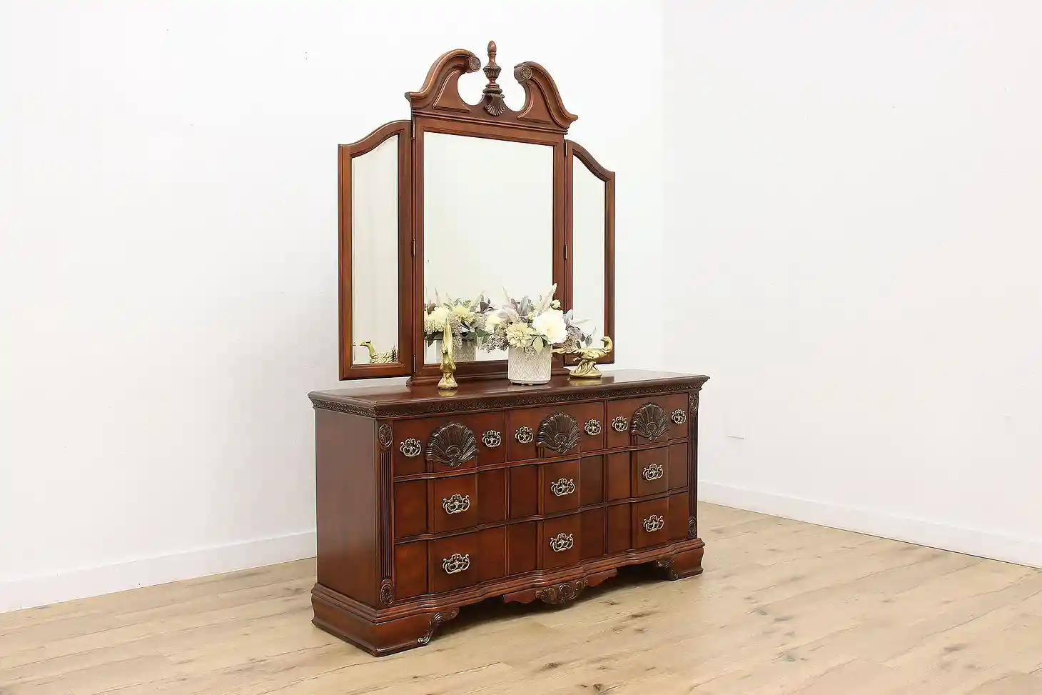 Georgian Carved Cherry Dresser & Mirror, Kathy Ireland #54997 | eBay