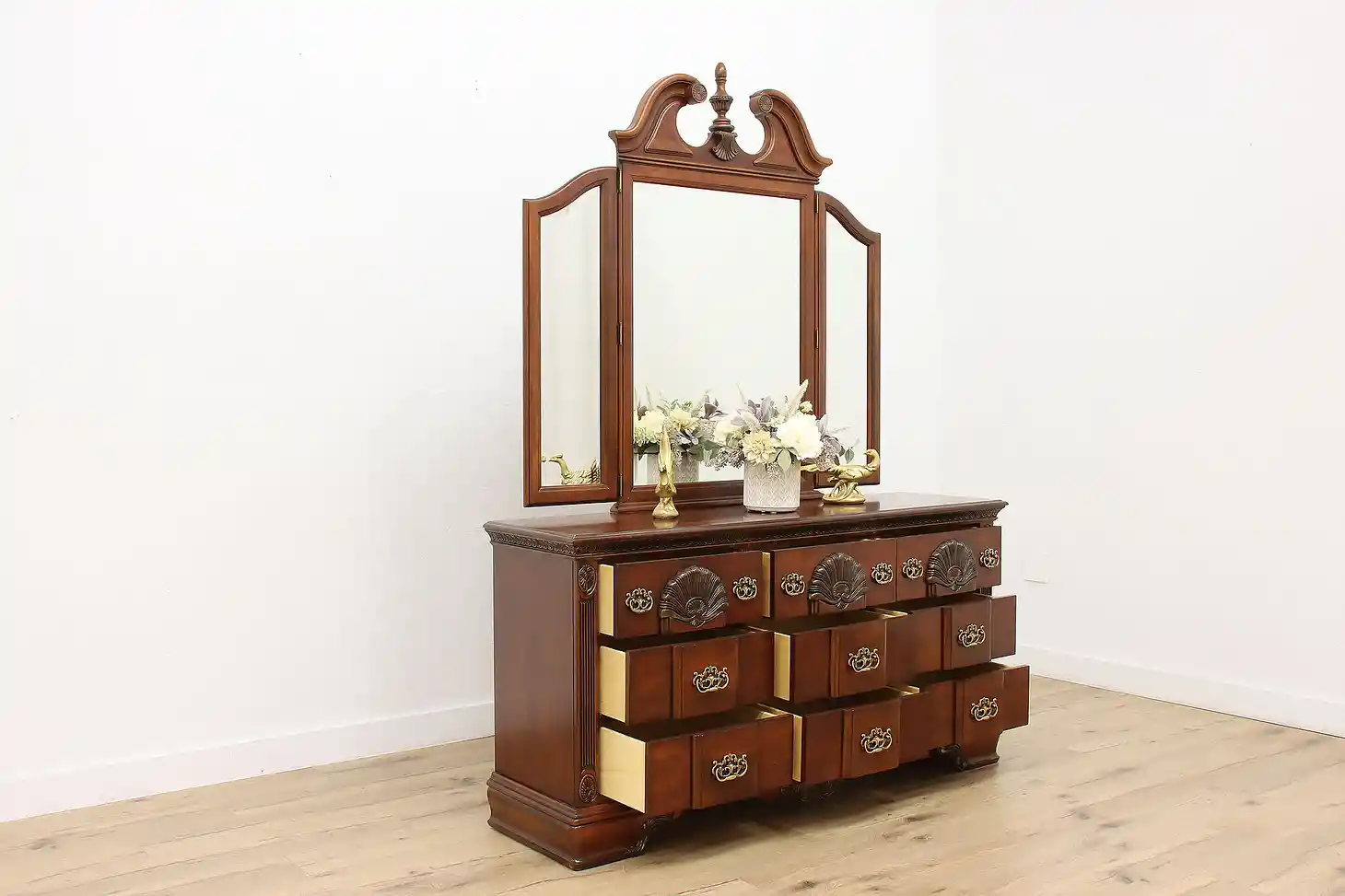 Georgian Carved Cherry Dresser & Mirror, Kathy Ireland #54997 | eBay