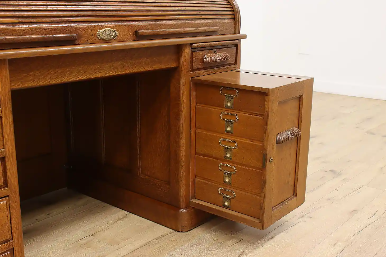 Victorian Antique Oak Roll Top Desk Rotary File Grand Rapids