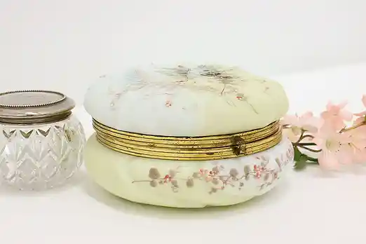 Victorian Antique Painted Flowers Jewelry Jar, Wave Crest #47096