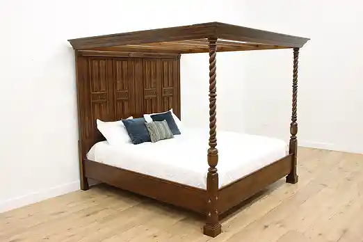 Tudor Vintage Carved Oak 4 Poster King Size Canopy Bed #55457