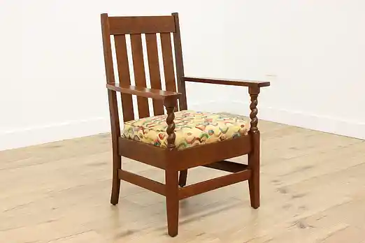 Victorian Antique Carved Oak Craftsman Chair w/ Upholstery #55751