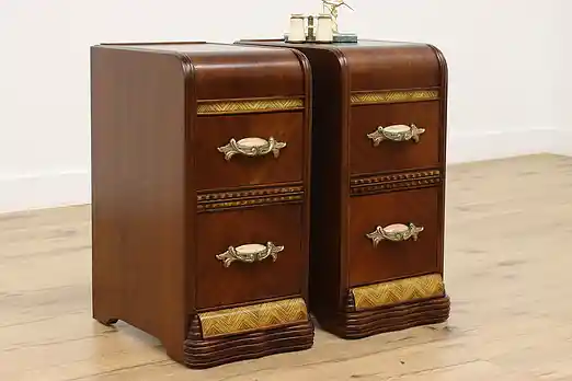 Pair of Art Deco Vintage Waterfall Nightstands or End Tables #54454