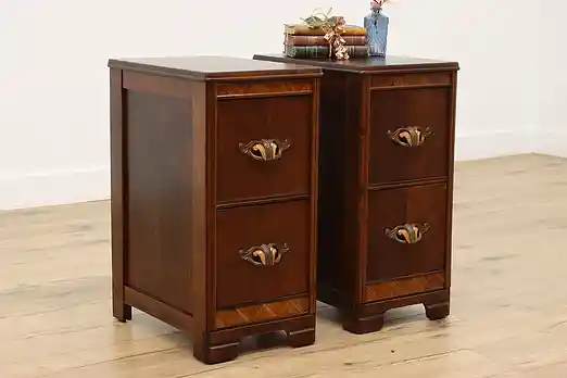 Pair Art Deco Vintage Nightstands End Tables Bakelite Pulls #36502