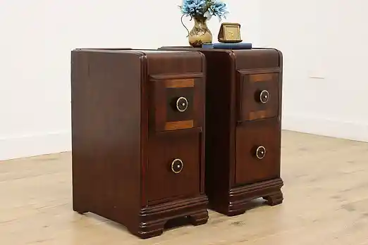 Pair of Art Deco Waterfall Vintage Nightstands or End Tables #53279