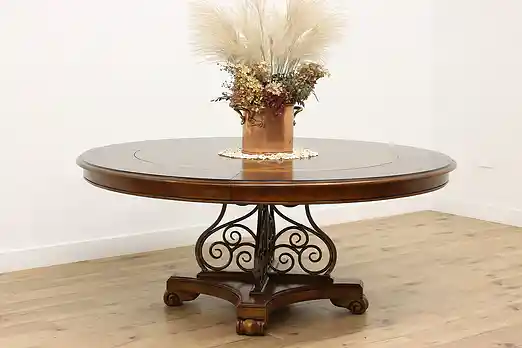 Round 4.5' or 6' Dining Table, 4 Leaves, Hooker 7 Seas #52883