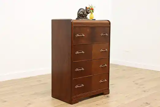 Art Deco Waterfall Vintage Walnut Chest or Dresser, Bakelite #55814
