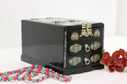 Chinese Vintage Lacquer & Inlay Jewelry Box, Dressing Mirror #49394