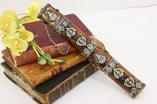 Tibetan Vintage Silver & Copper Incense Stick Case & Chain #54799
