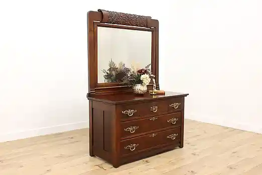 Victorian Antique Carved Mahogany Dresser or Chest w/ Mirror #55740