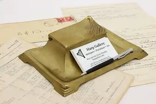 Traditional Antique Office or Library Desktop Bronze Inkwell #47926