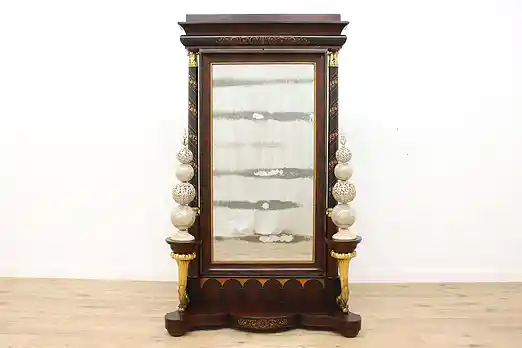 Spanish Antique Grape Marquetry Hall Pier Dressing Mirror #48143